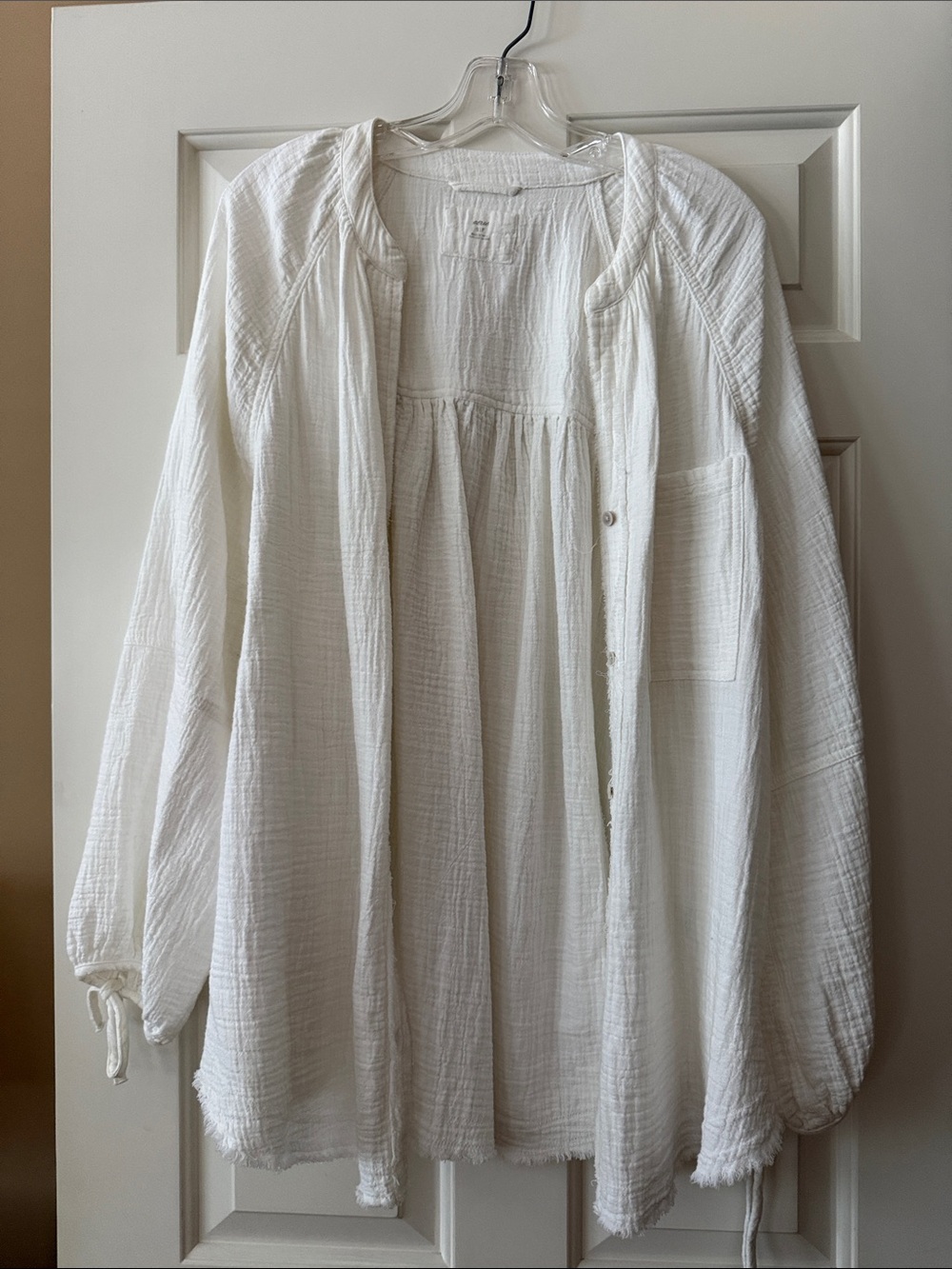 aerie White Gauze Button-Front Tunic Top